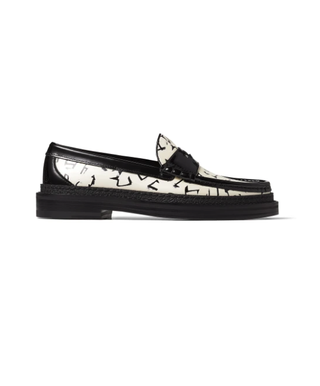 Jimmy Choo + White and Black Artwork Printed Patent Leather Loafers