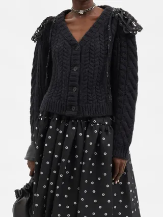 Cecilie Bahnsen + Milo Trellis-Collar Cabled Wool-Blend Cardigan