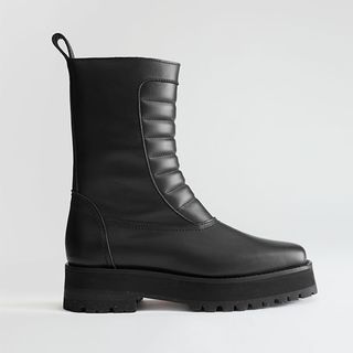 & Other Stories + Square Toe Leather Biker Boots