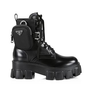 Prada + Monolith Leather & Nylon Lug-Sole Combat Boots