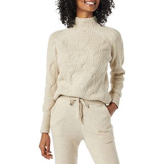 Amazon Essentials + Soft Touch Funnel Neck Cable Sweater