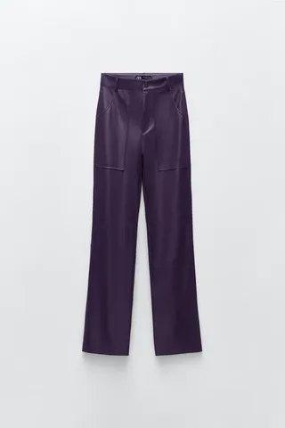 Zara + Solid Color Faux Leather Pants