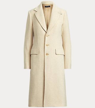 Ralph Lauren + Suede-Trim Wool-Blend Herringbone Coat