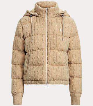 Ralph Lauren + Cable-Knit Down Hooded Coat