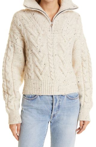 Ganni + Cable Knit Half Zip Sweater