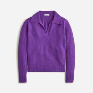 J.Crew + Collared V-neck Sweater in Supersoft Tarn
