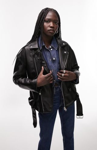 Topshop + Oversize Faux Leather Biker Jacket