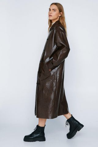 Nasty Gal + Toggle Detail Faux Leather Vinyl Coat