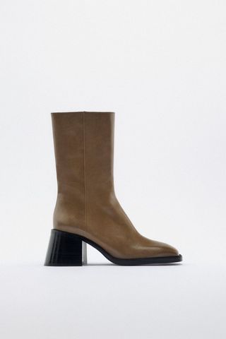 Zara + Leather Boots with Block Heel