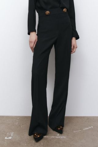 Zara + Loose-Fitting Buttoned Trousers