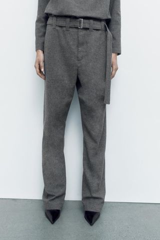 Zara + Wool-Blend Trousers with Belt