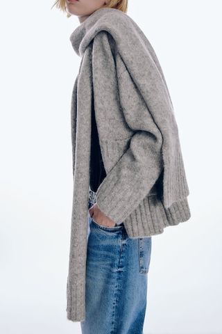 Zara + Knit Cardigan with Draped Scarf