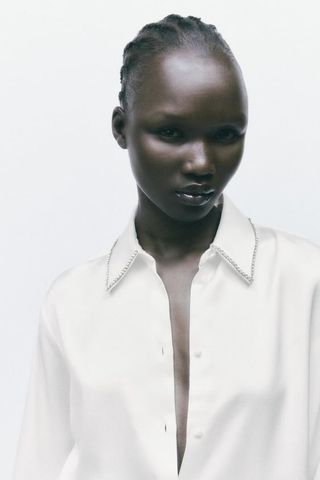 Zara + Rhinestone Collar Blouse
