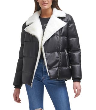 Levi's + Quilted Faux Leather Moto Jacket With Faux Shearling Lining
