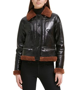 Guess + Faux-Leather Fleece-Trim Coat