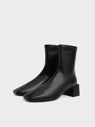 Charles & Keith + Block Heel Zip-Up Ankle Boots
