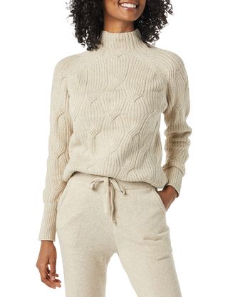Amazon Essentials + Soft Touch Funnel Neck Cable Sweater