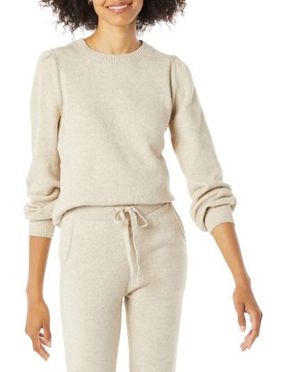 Amazon Essentials + Soft Touch Pleated Shoulder Crewneck Sweater