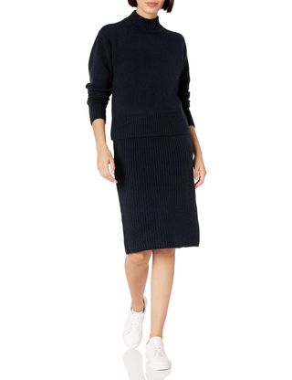 Daily Ritual + Relaxed-Fit Cozy Boucle Mockneck Sweater & Pencil Skirt