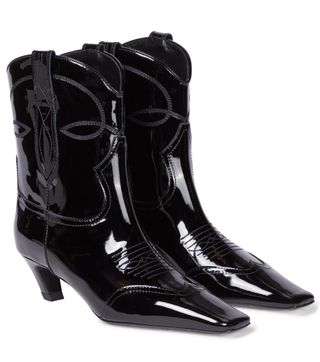Khaite + Dallas Patent Leather Cowboy Boots