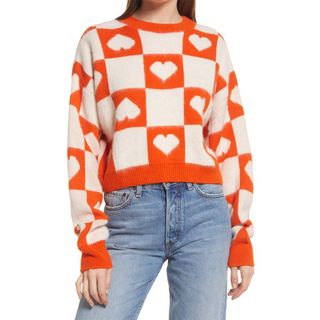 Topshop + Heart Check Crop Sweater