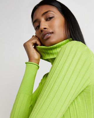 River Island + Yellow Ribbed Roll Neck Jumper