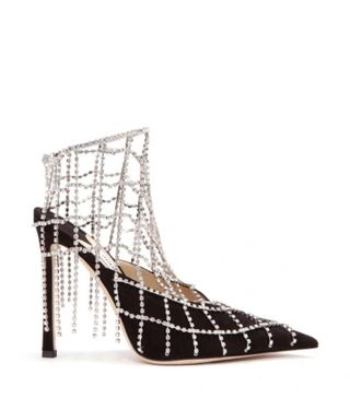Jimmy Choo + Scotty 110 Black Suede Mules With Crystal Chains