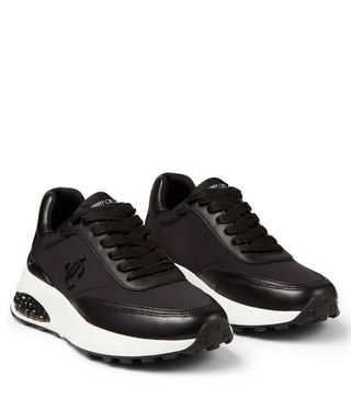 Jimmy Choo + Memphis Lace Up Black Neoprene and Leather Low Top Trainers