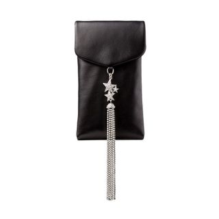Jimmy Choo + Black Soft Nappa Leather Phone Holder With Silver Star Decoration