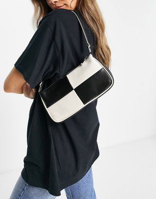 ASOS Design + Slim 90s Shoulder Bag in Black & Off White Patchwork