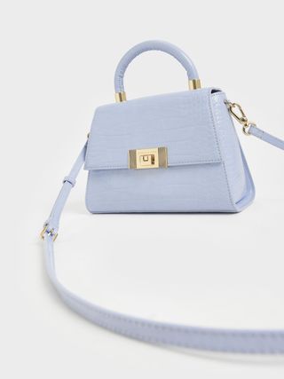 Charles & Keith + Blue Marise Croc-Effect Trapeze Bag​