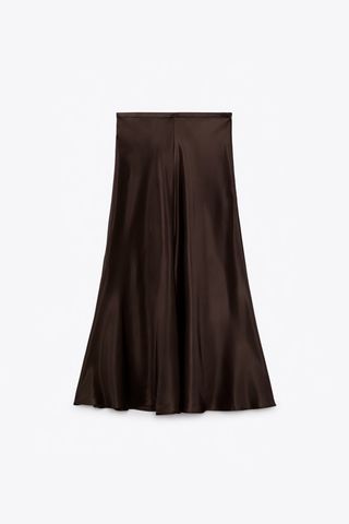 Zara + Satin-Finish Midi Skirt