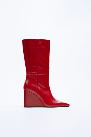 Zara + Leather Wedge Ankle Boots