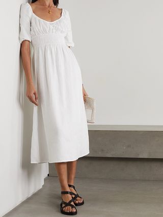 Faithfull the Brand + Shay Shirred Linen Midi Dress