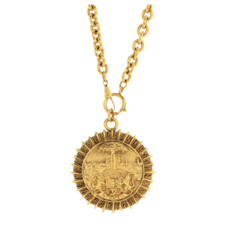 Chanel + Vintage Round Medallion Pendant Necklace Metal