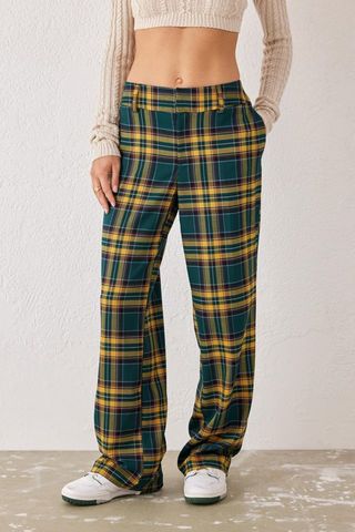 Urban Outfitters + Check Straight Leg Trouser Pants