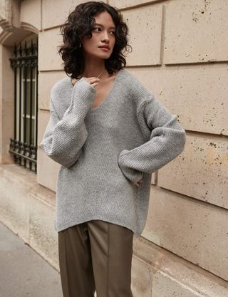 Pixie Market + Deep V Oversized Boucle Sweater