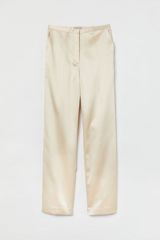 H&M + Straight-Leg Satin Pants With Creases