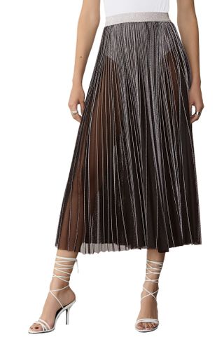 GSTQ + Sun Pleated Sheer Mesh Midi Skirt