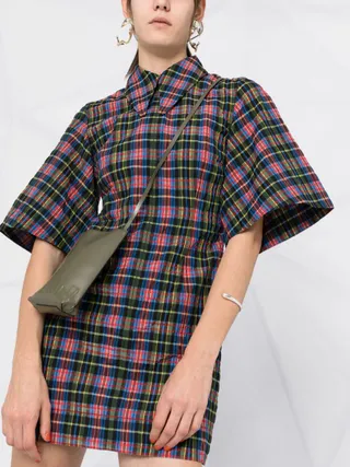 Ganni + Check-Pattern Short-Sleeve Dres