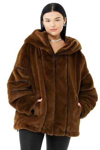 Alo Yoga + Knock Out Faux Fur Jacket in Chocolate