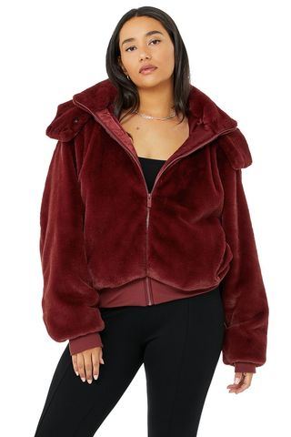 Alo Yoga + Faux Fur Foxy Jacket in Cranberry