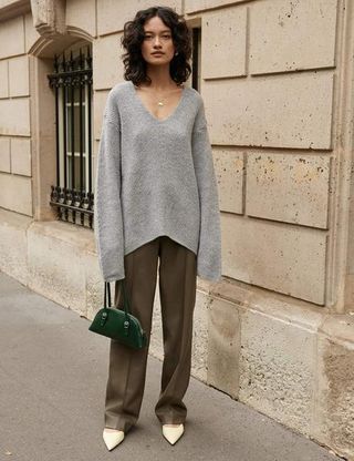 Pixie Market + Deep V Oversized Boucle Sweater