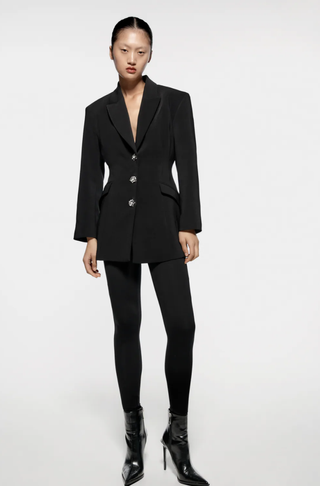 Zara + Long Blazer With Jeweled Buttons