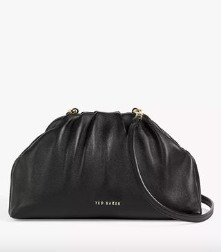 Ted Baker + Dorieen Gathered Leather Slouchy Clutch Bag, Black