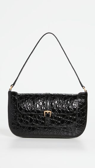 BY FAR + Miranda Black Croc Embossed Bag