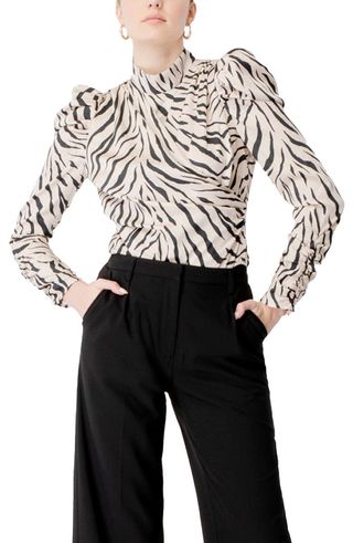 Bardot + Ruched Tiger Print Bodysuit