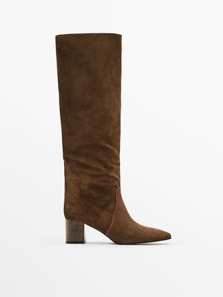 Massimo Dutti + Split Suede Heeled Boots