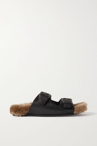 Brunello Cucinelli + Shearling-Lined Leather Sandals
