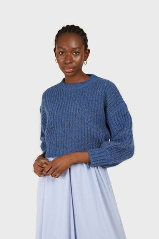 Glassworks + Blue Flecked Chunky Knit Cropped Jumper